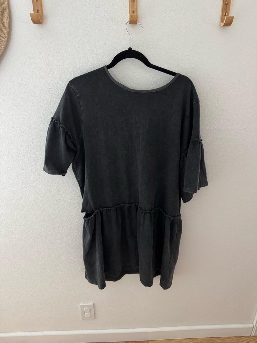 Washed Black Peplum Short Sleeve dress